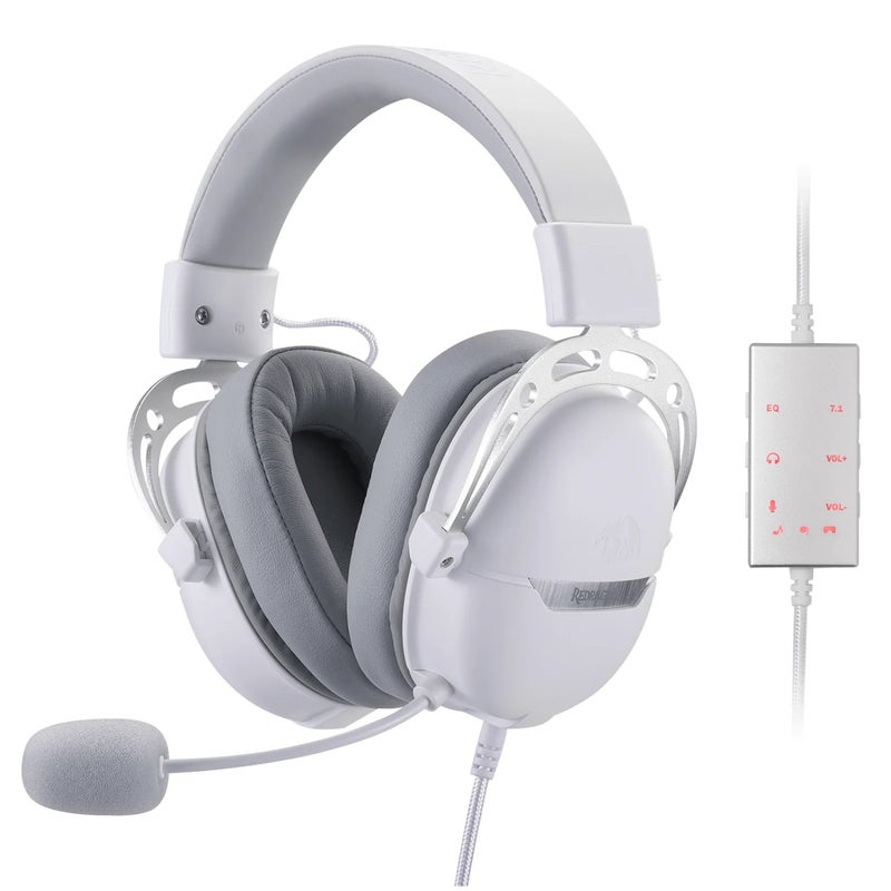 REDRAGON H376 Aurora Wired Gaming Headset, 7.1 Surround Sound Over-Ear Headphone w/40 MM Audio Drivers, Advanced EQ Mode, 240g Lightweight, Cozy Memory Foam Pads, USB Powered for PC/PS4/NS - White - Image 1