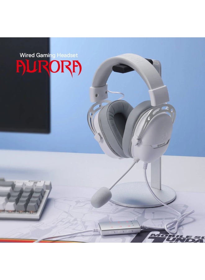 REDRAGON H376 Aurora Wired Gaming Headset, 7.1 Surround Sound Over-Ear Headphone w/40 MM Audio Drivers, Advanced EQ Mode, 240g Lightweight, Cozy Memory Foam Pads, USB Powered for PC/PS4/NS - White - Image 2