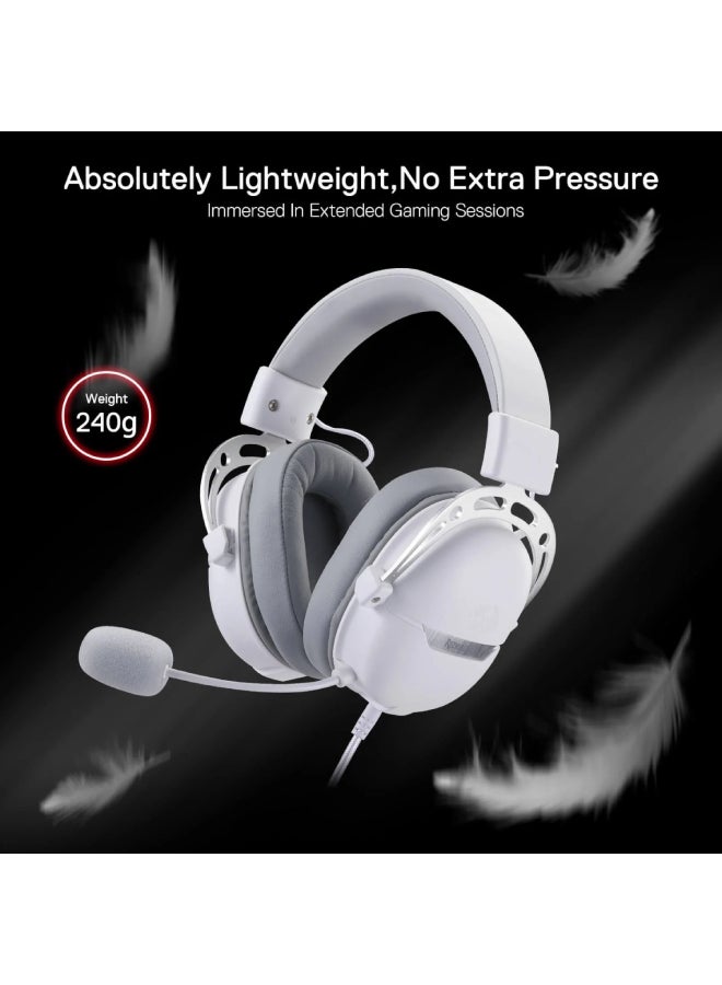 REDRAGON H376 Aurora Wired Gaming Headset, 7.1 Surround Sound Over-Ear Headphone w/40 MM Audio Drivers, Advanced EQ Mode, 240g Lightweight, Cozy Memory Foam Pads, USB Powered for PC/PS4/NS - White - Image 3