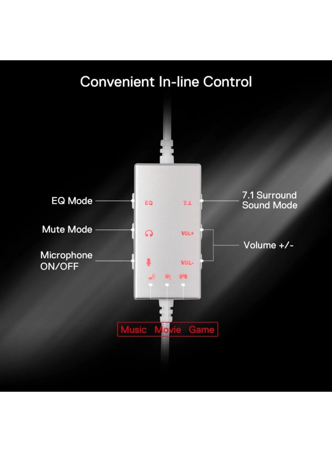 REDRAGON H376 Aurora Wired Gaming Headset, 7.1 Surround Sound Over-Ear Headphone w/40 MM Audio Drivers, Advanced EQ Mode, 240g Lightweight, Cozy Memory Foam Pads, USB Powered for PC/PS4/NS - White - Image 5