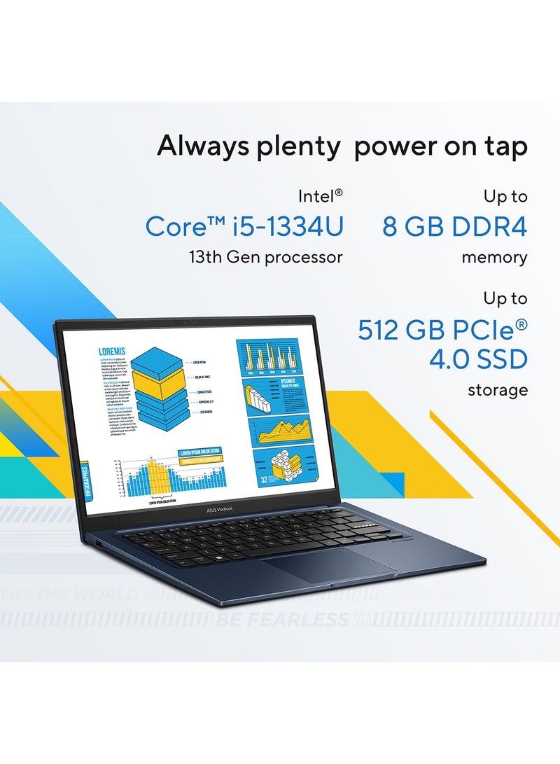 أسوس (نسخة مطورة) لابتوب فيفو بوك 14 بشاشة 14 بوصة، مع معالج كور i5-1334U/ذاكرة وصول عشوائي 8 جيجابايت/قرص صلب SSD سعة 512 جيجابايت/رسومات إنتل UHD/ويندوز 11 هوم باللون الأزرق الهادئ - Image 2