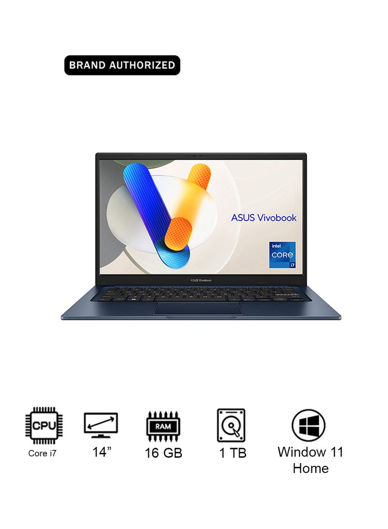 ASUS Vivobook 14 Laptop With 14-Inch Display, Core i7-1355U Processor/16GB RAM/1TB SSD/Intel UHD Graphics/Windows 11 Home Arabic blue - Image 1