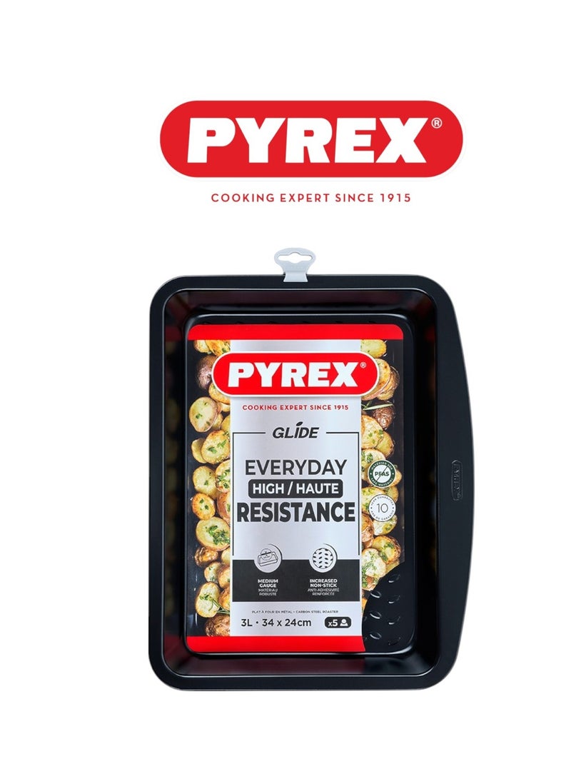 PYREX Pyrex Glide Non-Stick Roaster Rectangle 34cm – 3L PFAS-Free Roasting Pan for Effortless Everyday Cooking Black 34cm  - Image 1