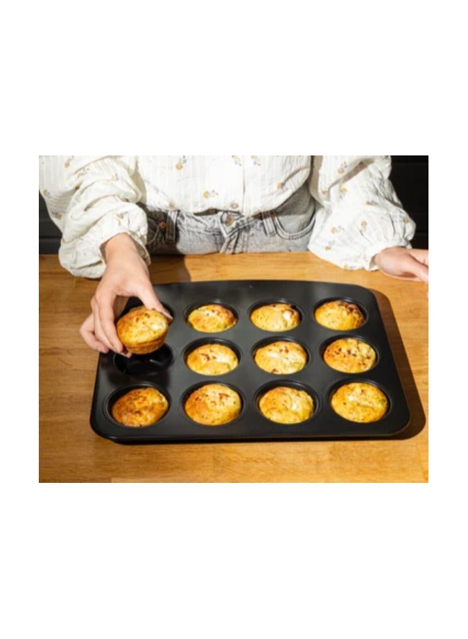 بيريكس Pyrex Glide 12-Cup Muffin Tray – PFAS-Free Non-Stick Bakeware for Batch Baking Muffins & Cupcakes Black 36X31X3cm  - Image 3