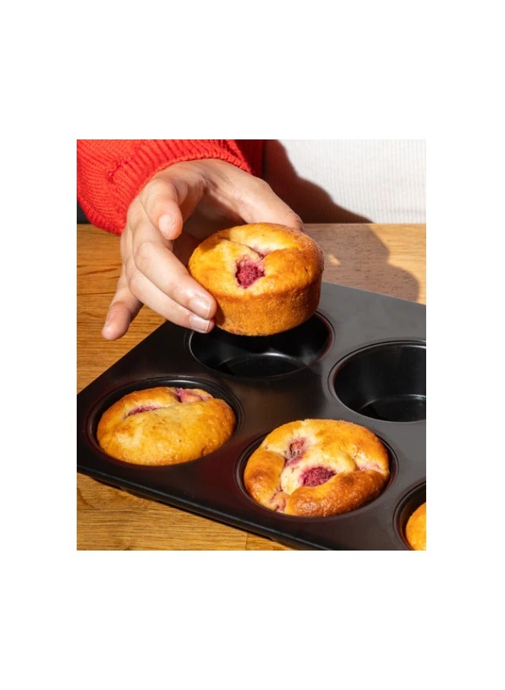 بيريكس Pyrex Glide 6-Cup Muffin Tray – PFAS-Free Non-Stick Bakeware for Perfect Muffins & Cupcakes Black 27X20.5X3cm  - Image 3