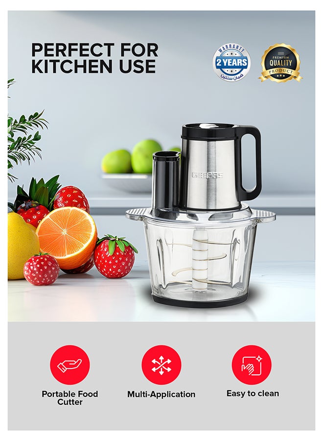 GEEPAS Digital 5-in-1 Food Processor – 3L Glass Bowl, 6 Titanium Blades, Touch Control Panel, 3 Speed Settings, Stainless Steel Gear, Overheat Protection 3 L 500 W GMC42034 Silver, Black - Image 5