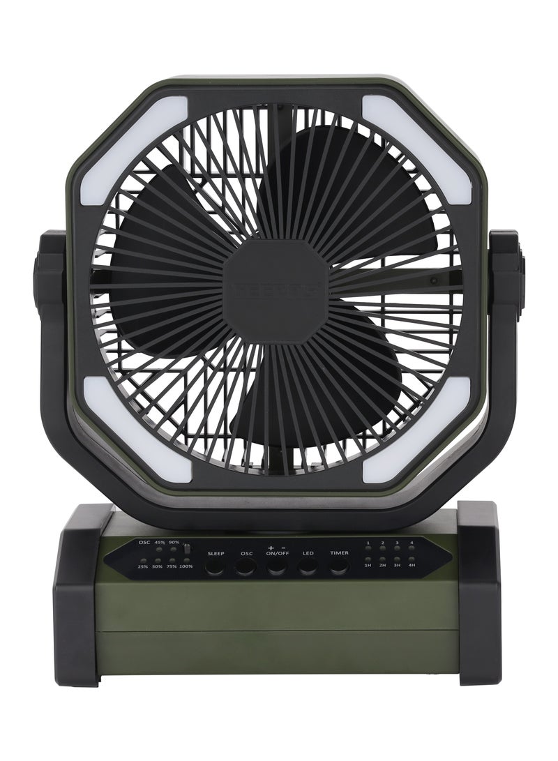 جيباس 8" Rechargeable Fan with 10000mAh Battery 30 Hrs Runtime | LED Light, Remote Control, Oscillation, USB Charging | Portable AC/DC Table Fan for Home, Office, Outdoor & Emergency Use | GF21220 GF21220 Green & Black  - Image 1