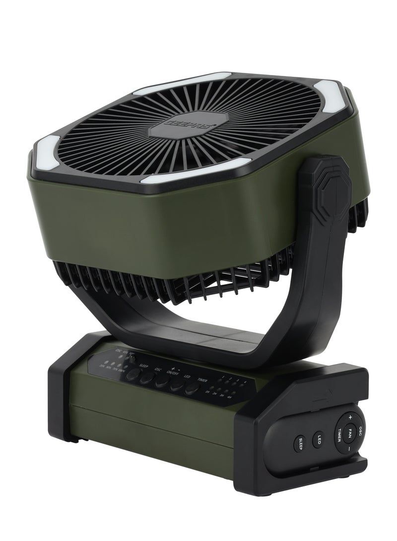 جيباس 8" Rechargeable Fan with 10000mAh Battery 30 Hrs Runtime | LED Light, Remote Control, Oscillation, USB Charging | Portable AC/DC Table Fan for Home, Office, Outdoor & Emergency Use | GF21220 GF21220 Green & Black  - Image 4