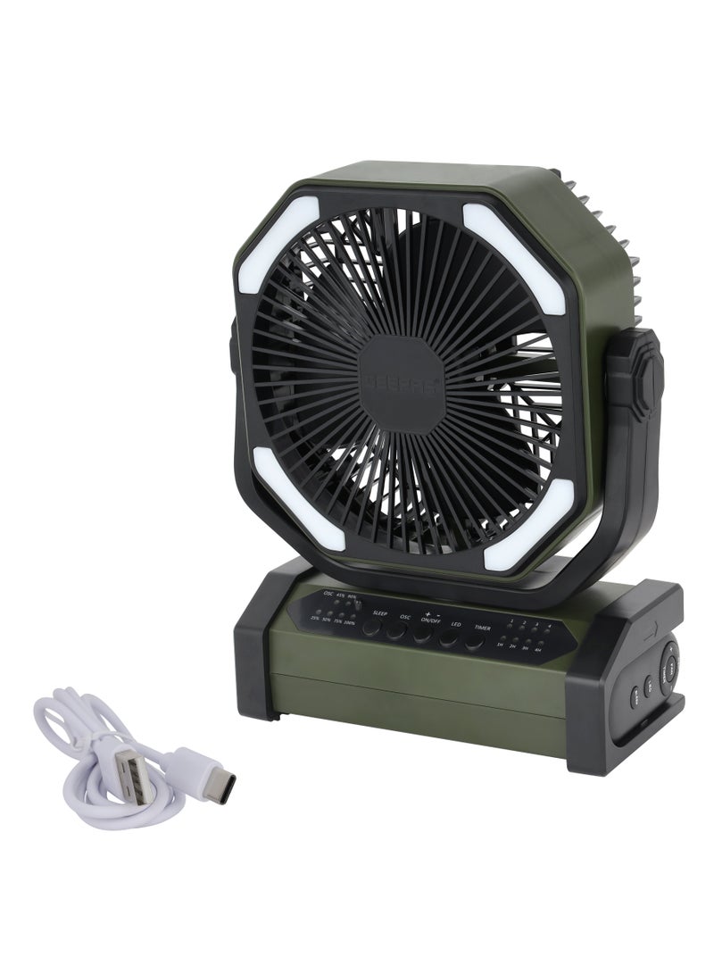 جيباس 8" Rechargeable Fan with 10000mAh Battery 30 Hrs Runtime | LED Light, Remote Control, Oscillation, USB Charging | Portable AC/DC Table Fan for Home, Office, Outdoor & Emergency Use | GF21220 GF21220 Green & Black  - Image 2