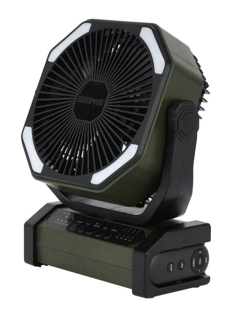 جيباس 8" Rechargeable Fan with 10000mAh Battery 30 Hrs Runtime | LED Light, Remote Control, Oscillation, USB Charging | Portable AC/DC Table Fan for Home, Office, Outdoor & Emergency Use | GF21220 GF21220 Green & Black  - Image 3