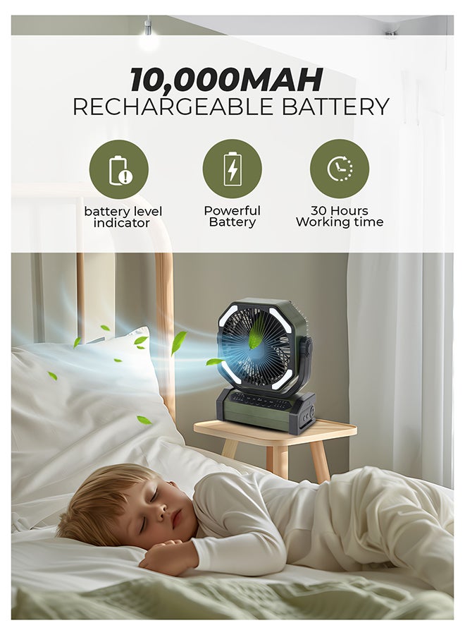 جيباس مروحة قابلة للشحن بحجم 8 بوصات مع بطارية 10000 مللي أمبير | 30 ساعة تشغيل | ضوء LED، تحكم عن بعد، دوران، شحن USB | مروحة طاولة محمولة AC/DC للاستخدام المنزلي، المكتبي، الخارجي والطوارئ | GF21220 - Image 2