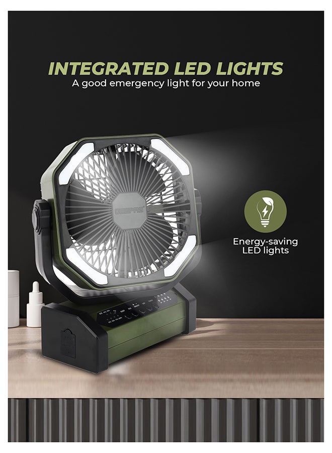 جيباس مروحة قابلة للشحن بحجم 8 بوصات مع بطارية 10000 مللي أمبير | 30 ساعة تشغيل | ضوء LED، تحكم عن بعد، دوران، شحن USB | مروحة طاولة محمولة AC/DC للاستخدام المنزلي، المكتبي، الخارجي والطوارئ | GF21220 - Image 3