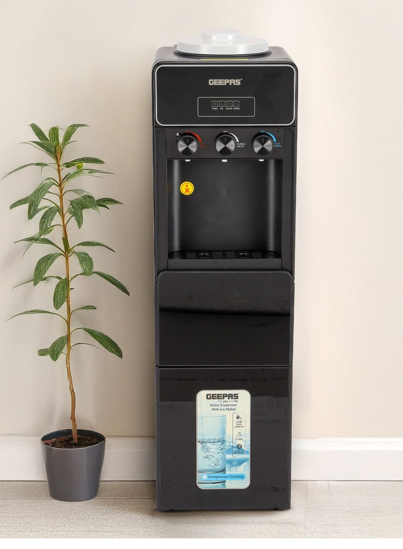 جيباس Water Dispenser with Ice Maker | 3 Taps Hot, Cold & Normal 630 W |  2-in-1 Function, 10kg Ice Capacity | Stainless Steel Tank, Child Lock  | GIM17042 Black GIM17042 Black  - Image 1