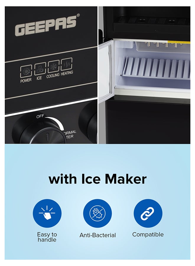 جيباس Water Dispenser with Ice Maker | 3 Taps Hot, Cold & Normal 630 W |  2-in-1 Function, 10kg Ice Capacity | Stainless Steel Tank, Child Lock  | GIM17042 Black GIM17042 Black - Image 4