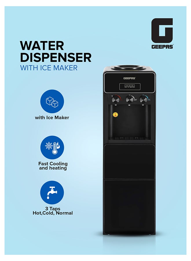 جيباس Water Dispenser with Ice Maker | 3 Taps Hot, Cold & Normal 630 W |  2-in-1 Function, 10kg Ice Capacity | Stainless Steel Tank, Child Lock  | GIM17042 Black GIM17042 Black - Image 1