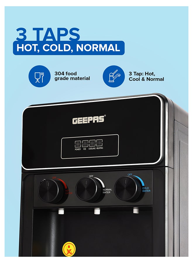 جيباس Water Dispenser with Ice Maker | 3 Taps Hot, Cold & Normal 630 W |  2-in-1 Function, 10kg Ice Capacity | Stainless Steel Tank, Child Lock  | GIM17042 Black GIM17042 Black - Image 2