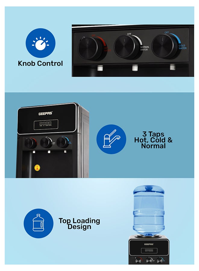 جيباس Water Dispenser with Ice Maker | 3 Taps Hot, Cold & Normal 630 W |  2-in-1 Function, 10kg Ice Capacity | Stainless Steel Tank, Child Lock  | GIM17042 Black GIM17042 Black - Image 5