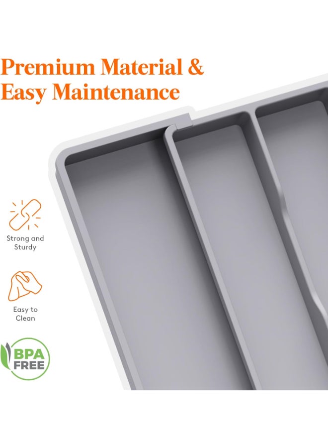 هوم كير منظم درج الأدوات، منظم أدوات المائدة القابل للتوسيع الكبير للمطبخ، حامل أدوات المائدة القابل للتعديل للدرج، منظم درج المطبخ، بلاستيك، كبير، رمادي - Image 5