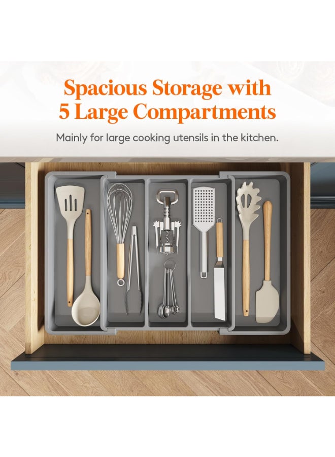 هوم كير منظم درج الأدوات، منظم أدوات المائدة القابل للتوسيع الكبير للمطبخ، حامل أدوات المائدة القابل للتعديل للدرج، منظم درج المطبخ، بلاستيك، كبير، رمادي - Image 2
