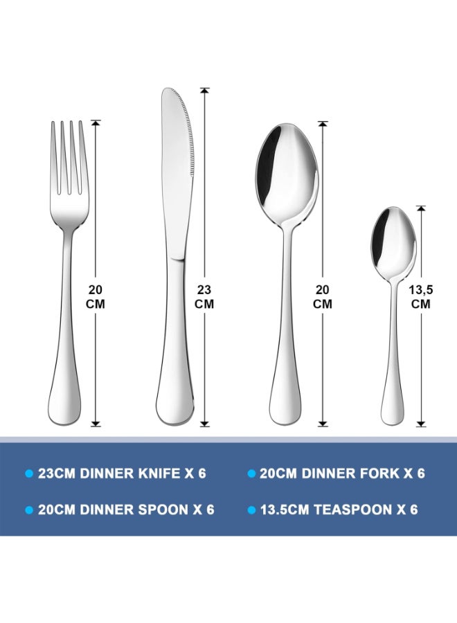 Home Care Cutlery Set, Stainless Steel 24 Piece Cutlery Set for 6 People, Flatware Silverware Set with Knife Fork Spoon, Elegant Tableware for Daily Use/Christmas, Mirror Finished. Dishwasher Safe Silver - Image 3