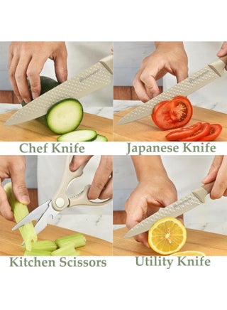 Kitchen Knife Set, 6-Pieces Khaki Sharp Knife Set for Kitchen, Non-stick Non-slip Stainless Steel Chef Knife Set with Universal Knife Block Suitable for Home Restaurant (Khaki) Khaki - view 5