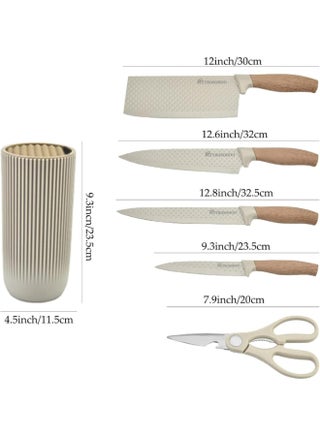 Kitchen Knife Set, 6-Pieces Khaki Sharp Knife Set for Kitchen, Non-stick Non-slip Stainless Steel Chef Knife Set with Universal Knife Block Suitable for Home Restaurant (Khaki) Khaki - view 2