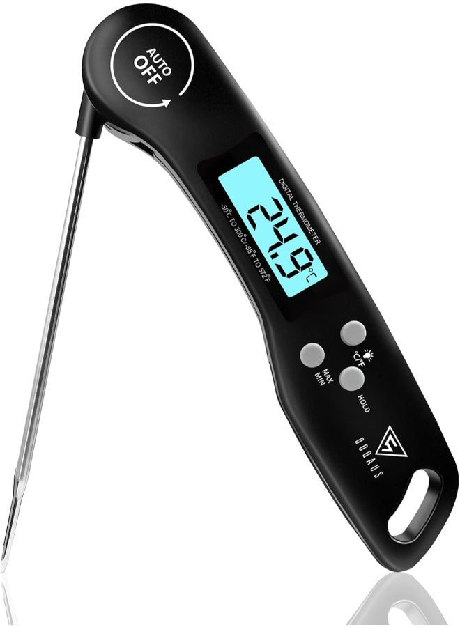 هوم كير Digital Meat Thermometer, Instant Read Food Thermometer with Backlight LCD Screen, Foldable Long Probe & Auto On/Off, Meat Thermometer Probe for Kitchen, BBQ, Water, Milk, Cooking Food (Black)  - Image 1