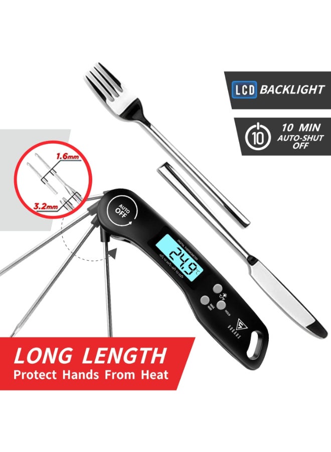 هوم كير Digital Meat Thermometer, Instant Read Food Thermometer with Backlight LCD Screen, Foldable Long Probe & Auto On/Off, Meat Thermometer Probe for Kitchen, BBQ, Water, Milk, Cooking Food (Black)  - Image 5