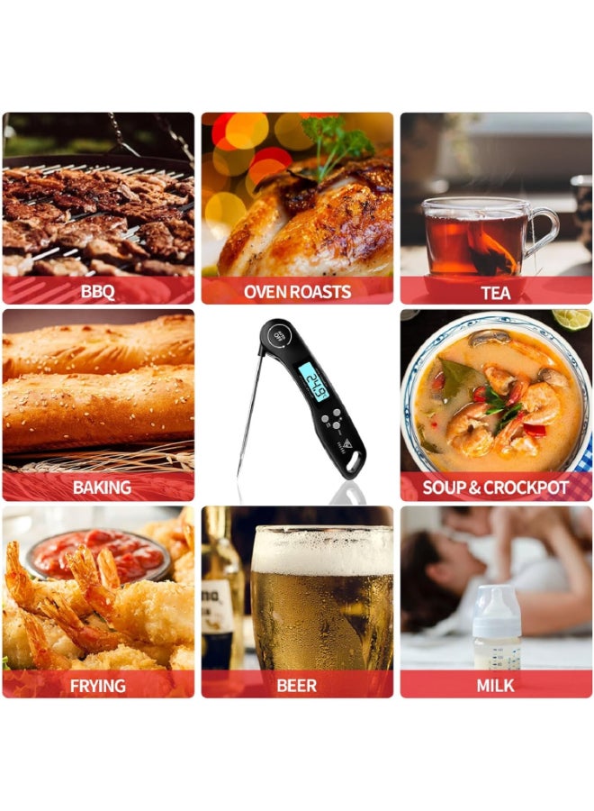 هوم كير Digital Meat Thermometer, Instant Read Food Thermometer with Backlight LCD Screen, Foldable Long Probe & Auto On/Off, Meat Thermometer Probe for Kitchen, BBQ, Water, Milk, Cooking Food (Black)  - Image 4