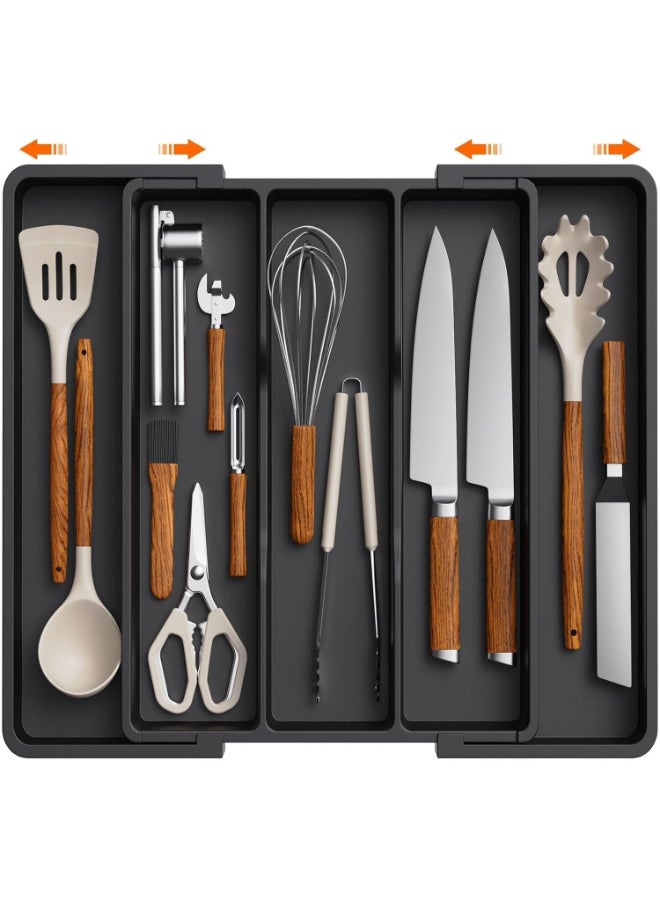 هوم كير صينية أدوات المائدة القابلة للتوسيع لحامل أدوات المطبخ القابل للتعديل، فاصل أدوات المطبخ، فاصل بلاستيكي كبير باللون الأسود - Image 1