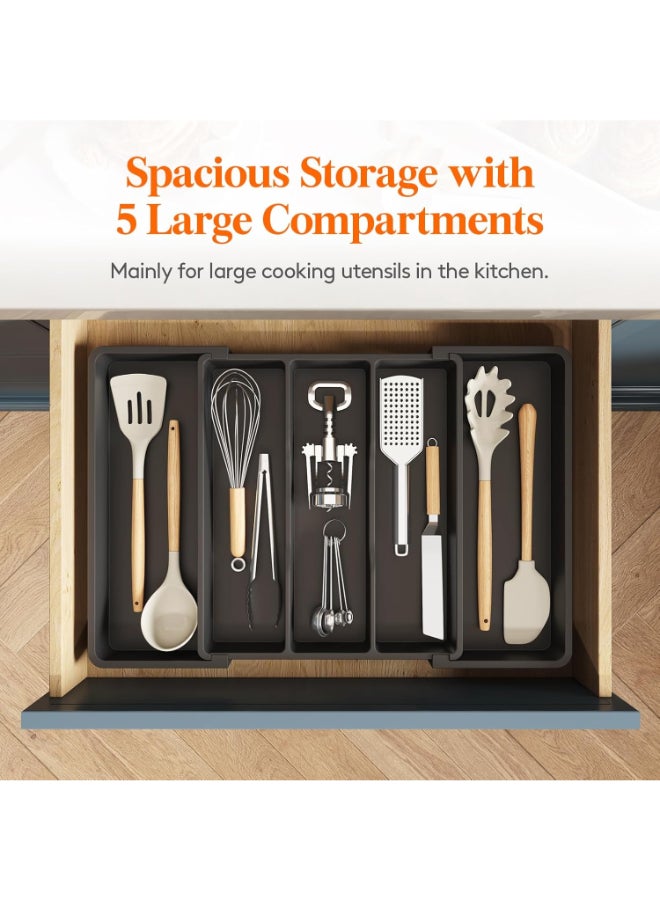 هوم كير صينية أدوات المائدة القابلة للتوسيع لحامل أدوات المطبخ القابل للتعديل، فاصل أدوات المطبخ، فاصل بلاستيكي كبير باللون الأسود - Image 2