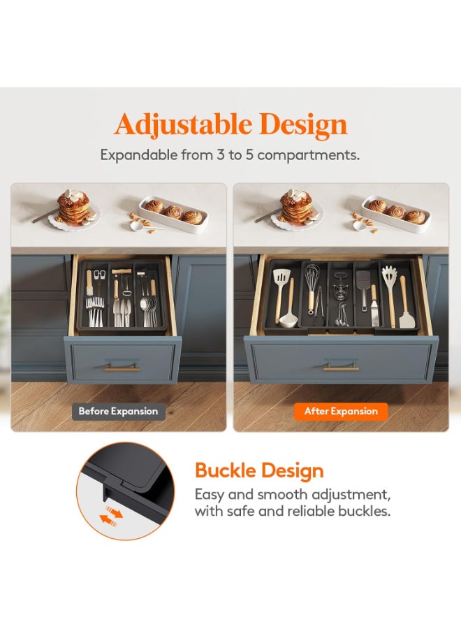 هوم كير صينية أدوات المائدة القابلة للتوسيع لحامل أدوات المطبخ القابل للتعديل، فاصل أدوات المطبخ، فاصل بلاستيكي كبير باللون الأسود - Image 3