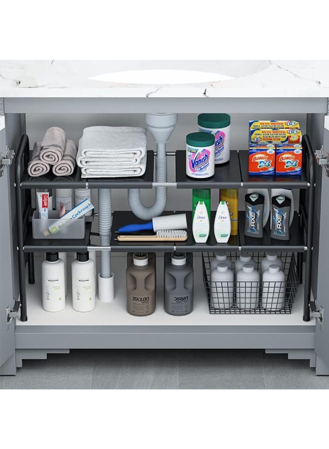 هوم كير رف مطبخ تحت الحوض رف خزانة قابل للتوسيع مع لوحات قابلة للإزالة لتخزين المطبخ والحمام - Image 1