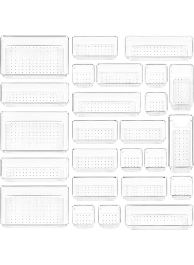 هوم كير مجموعة منظم الأدراج البلاستيكية الشفافة 25 قطعة، 4 أحجام متنوعة لمنظمات الحمام ومكتب التزيين لمستحضرات التجميل، غرفة النوم، المطبخ والمكتب - Image 1