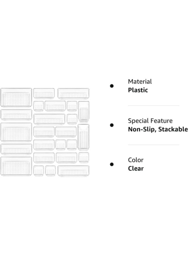هوم كير مجموعة منظم الأدراج البلاستيكية الشفافة 25 قطعة، 4 أحجام متنوعة لمنظمات الحمام ومكتب التزيين لمستحضرات التجميل، غرفة النوم، المطبخ والمكتب - Image 5