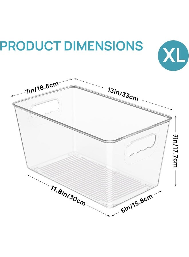 هوم كير 6 Pack Clear Plastic Storage Bins, Pantry Organizer Containers with Handle for Refrigerator, Fridge, Cabinet, Kitchen, Countertops, Cupboard, Home Organization, XL Transparent - Image 2