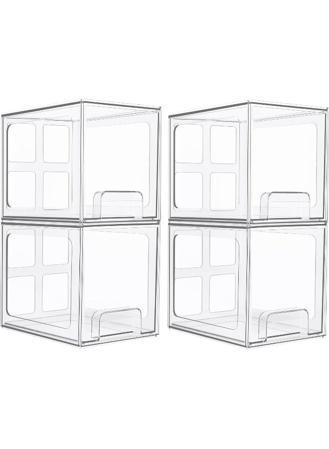 هوم كير 4 Pack Stackable Storage Drawers, 6.6''Tall Acrylic Bathroom Makeup Organizers, Clear Plastic Bins For Vanity, Undersink, Kitchen Cabinet, Pantry Organization CLEAR - Image 1