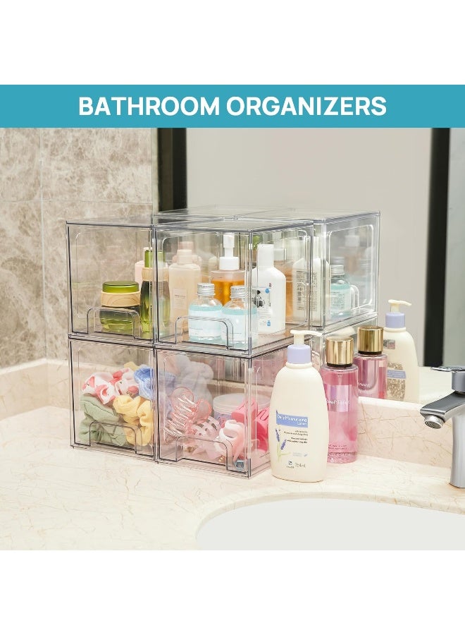هوم كير 4 Pack Stackable Storage Drawers, 6.6''Tall Acrylic Bathroom Makeup Organizers, Clear Plastic Bins For Vanity, Undersink, Kitchen Cabinet, Pantry Organization CLEAR - Image 5