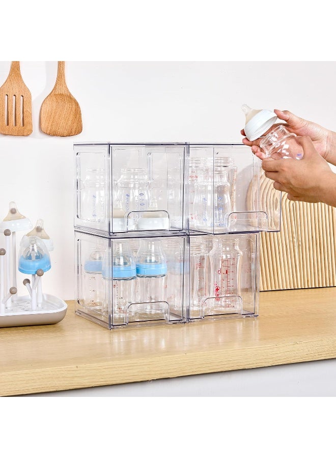هوم كير 4 Pack Stackable Storage Drawers, 6.6''Tall Acrylic Bathroom Makeup Organizers, Clear Plastic Bins For Vanity, Undersink, Kitchen Cabinet, Pantry Organization CLEAR - Image 4