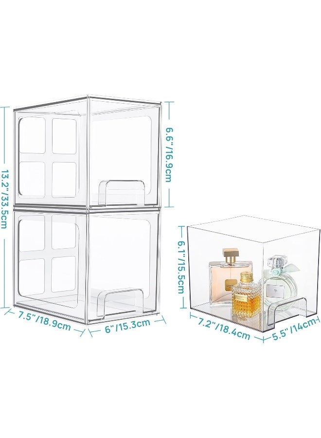 هوم كير 4 Pack Stackable Storage Drawers, 6.6''Tall Acrylic Bathroom Makeup Organizers, Clear Plastic Bins For Vanity, Undersink, Kitchen Cabinet, Pantry Organization CLEAR - Image 2