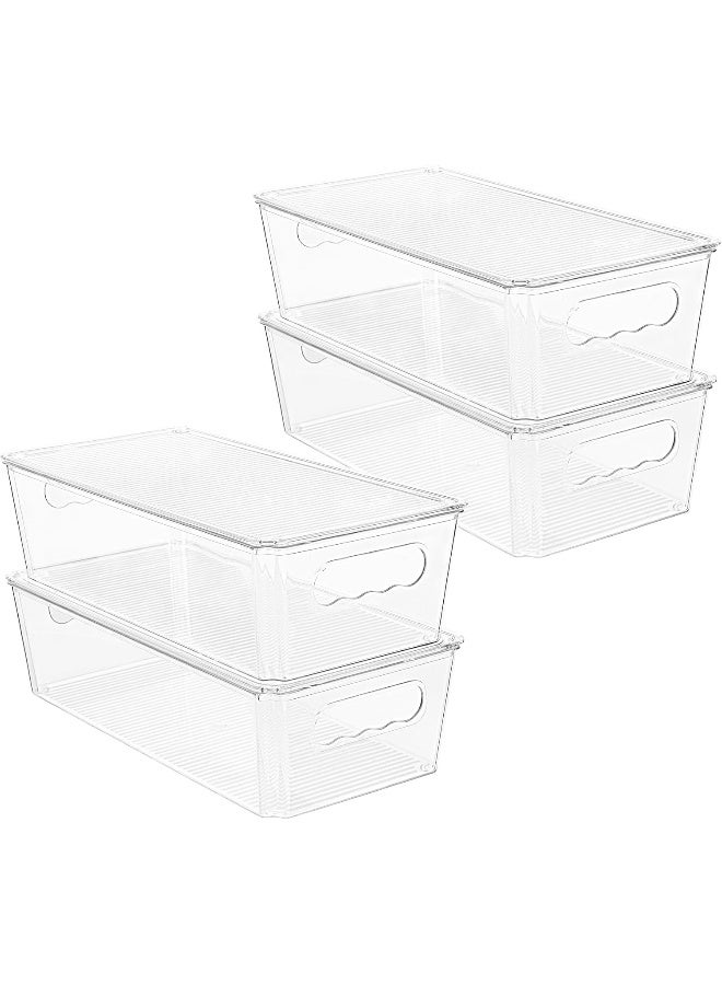 هوم كير 4 PCS Clear Organizers and Storage Bins with Lids, Stackable Plastic Containers Boxes with Handles for Fridge, Freezer, Pantry, Cabinet, Kitchen Organization Clear - Image 1