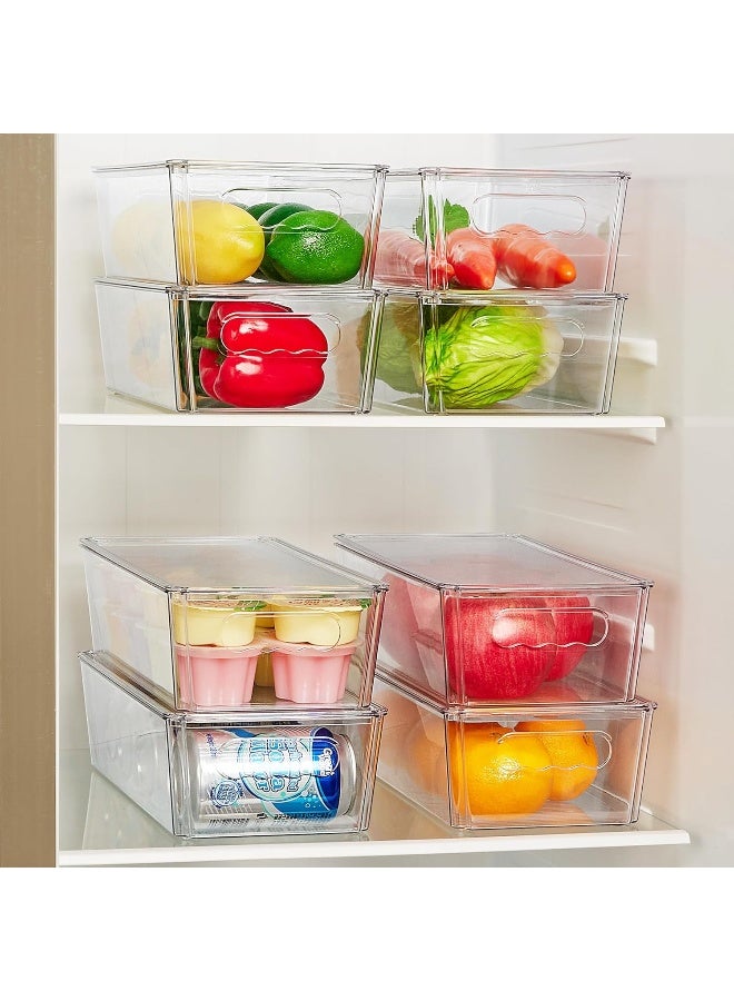 هوم كير 4 PCS Clear Organizers and Storage Bins with Lids, Stackable Plastic Containers Boxes with Handles for Fridge, Freezer, Pantry, Cabinet, Kitchen Organization Clear - Image 3