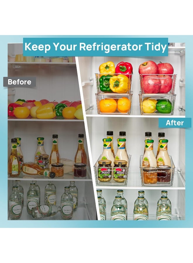 هوم كير 4 PCS Clear Organizers and Storage Bins with Lids, Stackable Plastic Containers Boxes with Handles for Fridge, Freezer, Pantry, Cabinet, Kitchen Organization Clear - Image 4