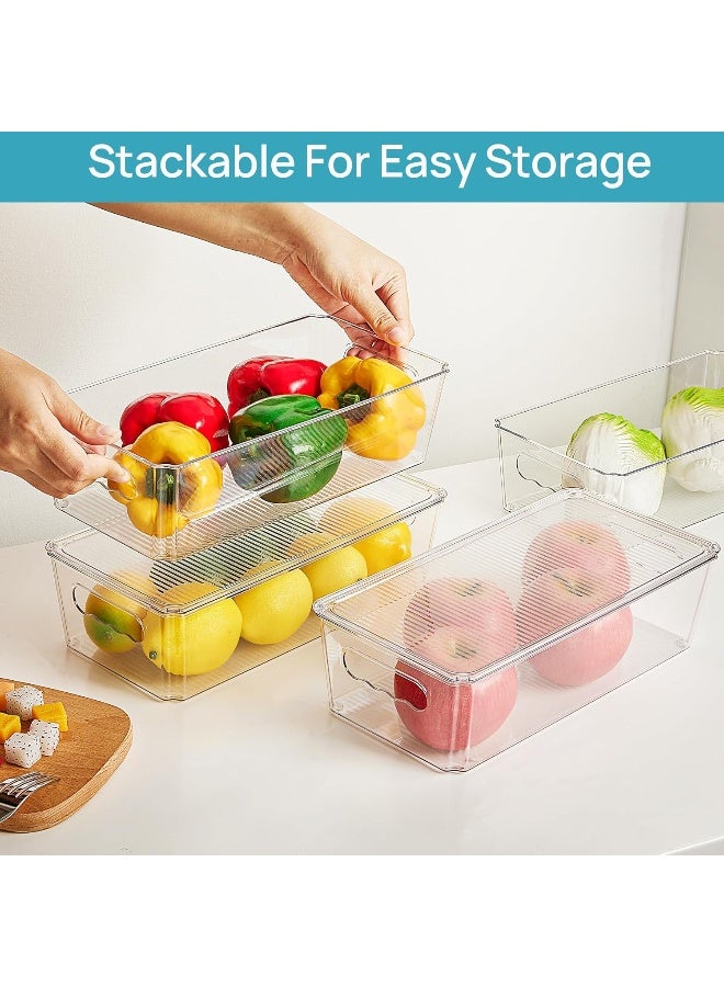 هوم كير 4 PCS Clear Organizers and Storage Bins with Lids, Stackable Plastic Containers Boxes with Handles for Fridge, Freezer, Pantry, Cabinet, Kitchen Organization Clear - Image 5