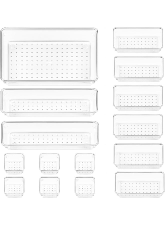 هوم كير مجموعة منظم الأدراج البلاستيكية الشفافة 15 قطعة، 4 أحجام متعددة الاستخدامات لمنظمات الحمام ومكتب التجميل لمستحضرات التجميل، غرفة النوم، المطبخ والمكتب - Image 1