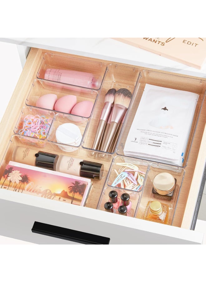 هوم كير مجموعة منظم الأدراج البلاستيكية الشفافة 15 قطعة، 4 أحجام متعددة الاستخدامات لمنظمات الحمام ومكتب التجميل لمستحضرات التجميل، غرفة النوم، المطبخ والمكتب - Image 5