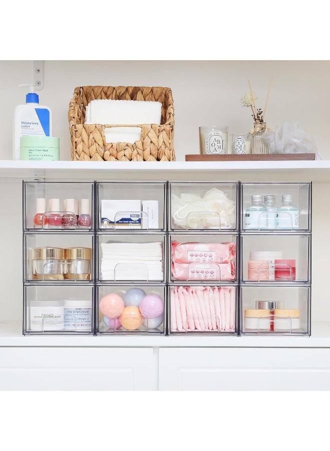 هوم كير 2 Pack Clear Plastic Stackable Makeup Organizer Drawers, 4.4'' Tall Acrylic Bathroom Bins for Vanity, Undersink, Kitchen Cabinets, Pantry Organization and Storage CLEAR - Image 4