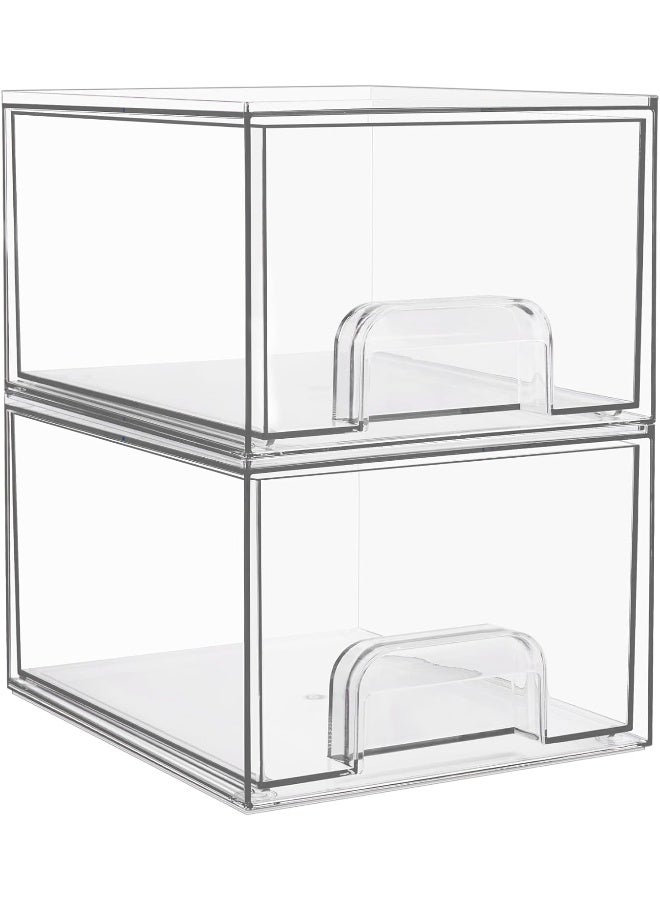هوم كير 2 Pack Clear Plastic Stackable Makeup Organizer Drawers, 4.4'' Tall Acrylic Bathroom Bins for Vanity, Undersink, Kitchen Cabinets, Pantry Organization and Storage CLEAR - Image 1