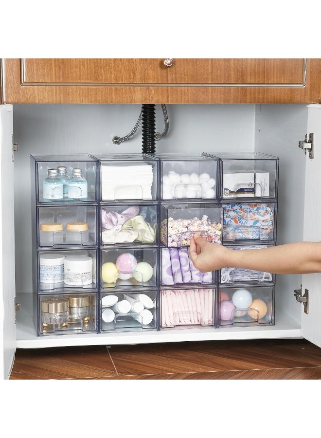 هوم كير 2 Pack Clear Plastic Stackable Makeup Organizer Drawers, 4.4'' Tall Acrylic Bathroom Bins for Vanity, Undersink, Kitchen Cabinets, Pantry Organization and Storage CLEAR - Image 5