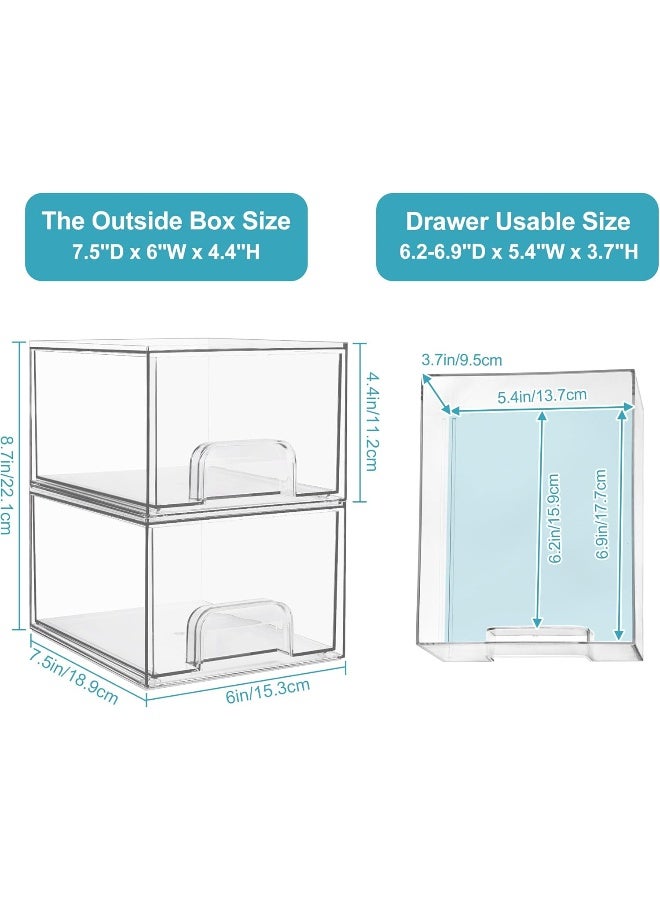 هوم كير 2 Pack Clear Plastic Stackable Makeup Organizer Drawers, 4.4'' Tall Acrylic Bathroom Bins for Vanity, Undersink, Kitchen Cabinets, Pantry Organization and Storage CLEAR - Image 3
